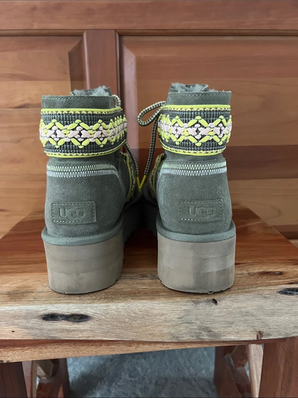 UGG Classic Heritage Olive Green Mini Braid II Platform Ankle Boots 1138492